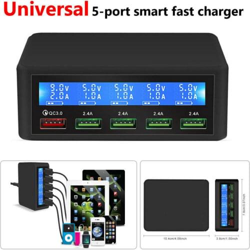 QC 3.0 Quick Charge 5 Port Usb LCD Display Carregador Multi Mobile Phone Fast Wall Chargeur For Iphone Xiaomi Wall Charger