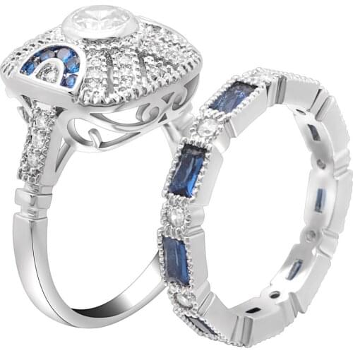 Hainon Luxury Jewelry White Color Inlay Cubic Zirconia Unique Flower Shaped Ring sets for Women Wedding Engagement Size 6-10