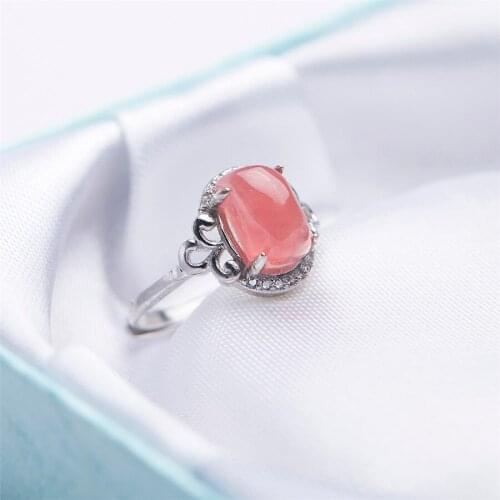 Genuine Natural Red Rhodochrosite Gems Crystal Engagement Rings Women Lady Crystal Fashion Wedding Ring Adjustable Size