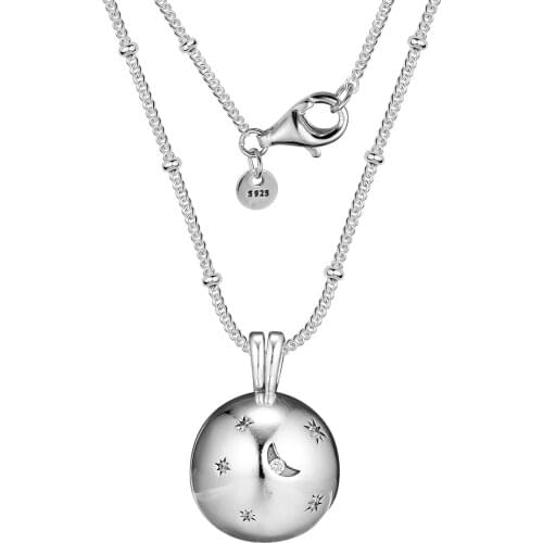 Necklace Silver 925 Sterling Moon and Stars Ball Pendant Necklaces for Women Gift Jewelry free shipping N087