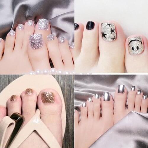 Golden Glitter Full Coverage WomenS Daily Wear 22 Stickers Waterproof Long-Lasting Wear Nails Matte Short Square False Toenails