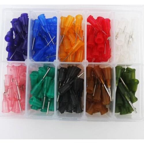 200Pcs 1/2-INCH Fluid Liquid Dispenser Needle Dispensing Tips Assortment Kit 1/2inch (colored 14G~27G each 20PCS)