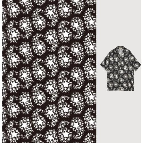 2021 Spring and Summer White Star Digital Printing Black Background Artificial Silk Fabric Dress Shirt Clothing Design Material