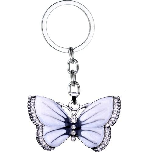36PC Butterfly Keyrings Animals White Butterfly Crystal Rhinestone Charm Pendant Keychains Women Men Best Friends Gifts Jewelry