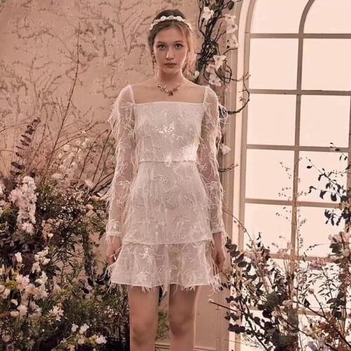 5yards/lot jin02 5 color ostrich feather sequin 3d luxury tulle mesh lace embroidery fabric for sawing bridal wedding dress