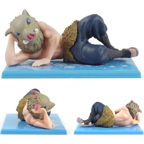 6cm Demon Slayer Kimetsu no Yaiba Mini Figure Toys Hashibira Inosuke Lying Version PVC Model Cute Dolls
