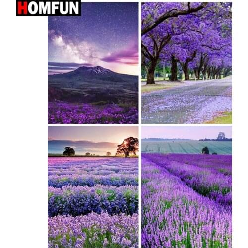 HOMFUN 5D Diy Diamond Painting Cross Stitch "Purple flower landscape" Home Decor Full Rhinestones Inlay Diamond Embroidery