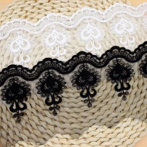 Free Shipping Black /Off-White Hard/Soft Gauze cotton Embroidered Lace Trim DIY Lace Fabric Accessories 11cm 5Yds/lot