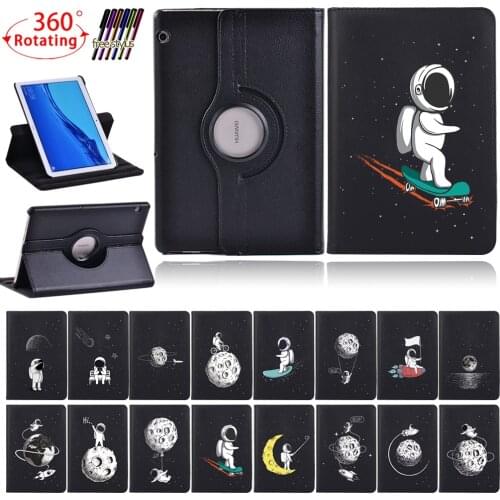 360 Rotating Tablet Case for Huawei MediaPad T3 10 9.6"/T5 10 10.1" Pu Leather Bracket Protective Cover+ Free Stylus