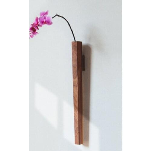 Black Walnut Solid Wood Wall Vase Decorative Tea Room Space Vase Nordic Simple Handmade Japan Stye Zen Flowers Storage Bottle