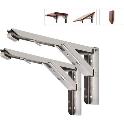 8-12inch 2PCS Stainless Steel Folding Triangle Bracket Shelf Support Adjustable Shelf Holder Wall Mounted Bench Table Shelf