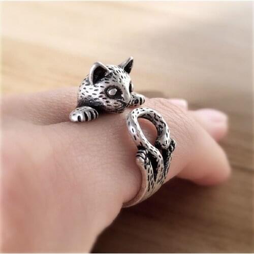 G.SKY Antique Silver Plated Open Adjustable Long Tail Cat Ring Girl Gifts A1