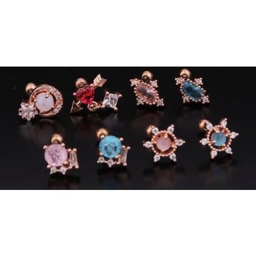 JINGLANG New Color Round Zircon Ear Bone Nails Female Stainless Steel Screw Earrings Female Fashion Piercing Earrings