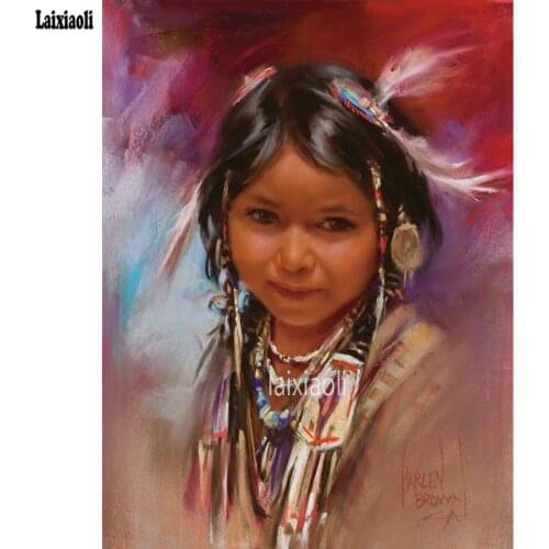 American Natives Indian little girl 5D DIY Diamond Painting Cross Stitch Diamond Embroidery full Square round Diamond Mosaic art