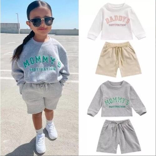 Citgeett Kids Baby Girls Shirt Shorts Set Long Sleeve Lettering Tops Solid Color Short Pants Clothing Suit