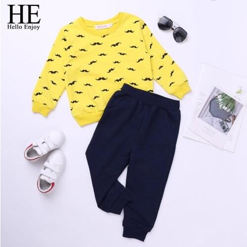 HE Hello Enjoy Autumn Children Boys Girls Clothing Printed Cartoon Long Sleeve Sets Kids Clothes Tracksuit Baby T-Shirt Pants