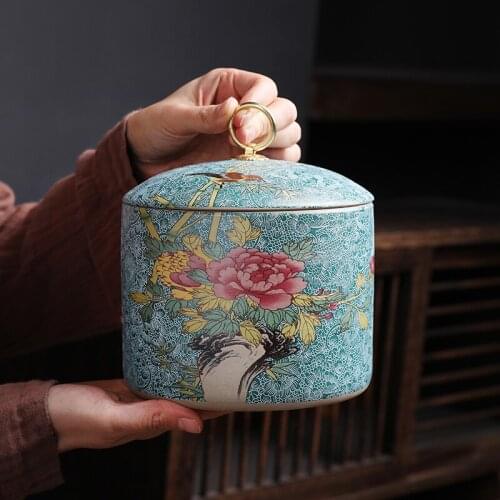 Creative Color Flower Ceramic Storage Jar with Lid Cylindrical Candy Sealed Jar Kitchen Food Storage Container Home Decoration