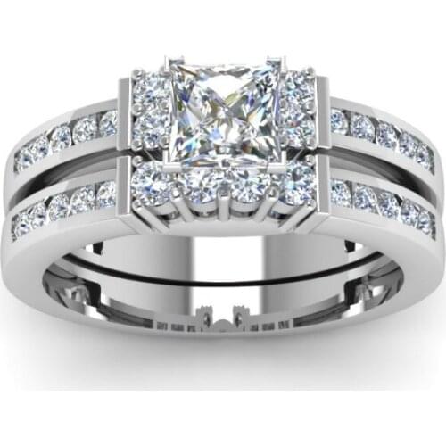 Milangirl Carofeez 2pcs Fashion Zircon Rings Set Engagement Wedding Band Charm Women Rings Statement Girl