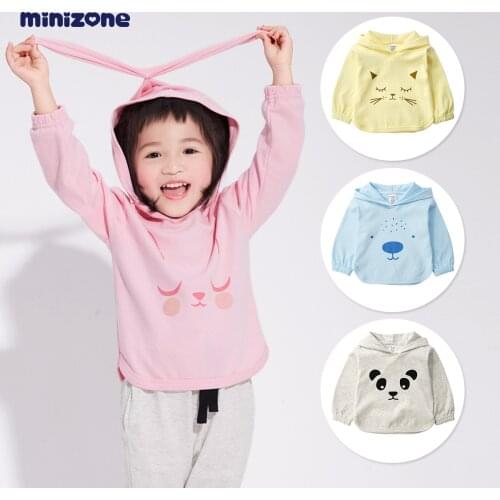 MINIZONE long sleeve hoodie with ears cute for boys and girls cotton four seasons
