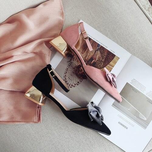 Decoration Fashion Pointed Toe Wedding Party Square Heel Spring Autumn Women Pumps Sexy buckles High Heels Shoes Bow U18-69