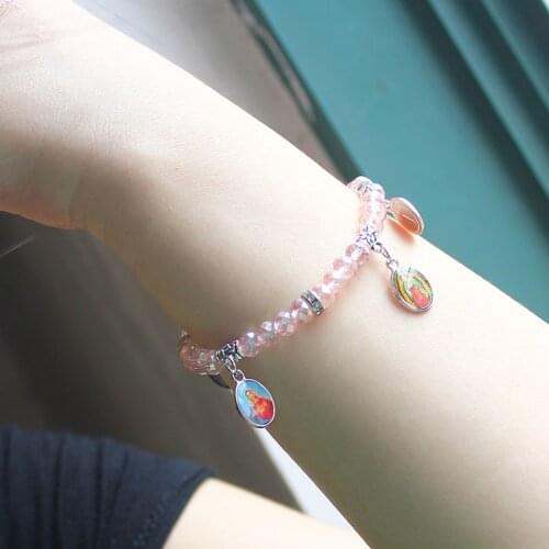 Fashion Yesus Charm Glass Beads Bracelet For Women Little Girls Crystal Prayer Bracelets Handmade Christian Jewelry