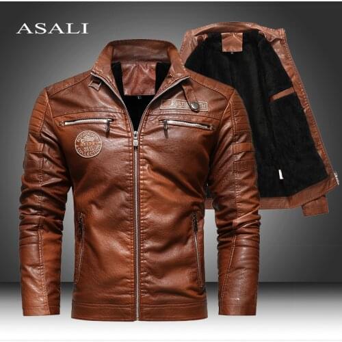 2021 Autumn/Winter Mens Jacket Zip Trim Leather Jacket Men Padded Warmth Mens Coat Casual Stand Collar Mens Biker Jacket