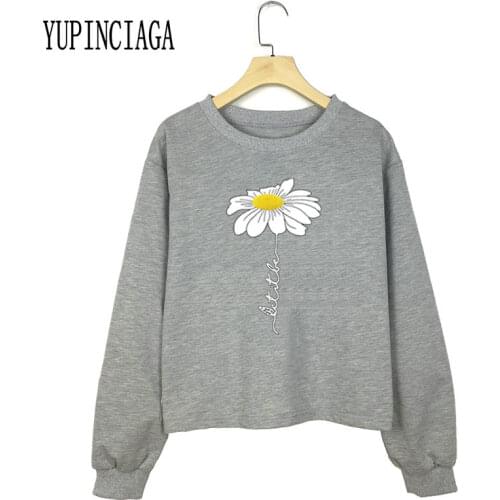 YUPINCIAGA New Fashion Women Sweatshirt Long Sleeve O-Neck Hoodies Flower Print Pullovers Casual Sweet Sweatshirts