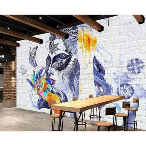 Beibehang Custom Wallpaper White Brick Wall Hand Painted Mascara Fresco Decorative Background 3D Wallpaper for walls mural photo