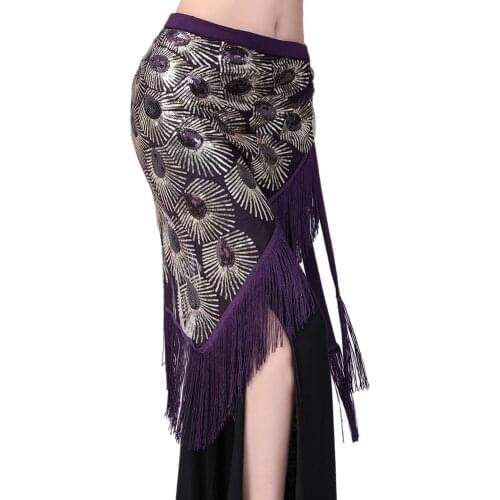 New Arrivals Belly Dance Clothes Black Mesh Base Long Fringes Triangle Sequins Belt Tribal Hip Scarf