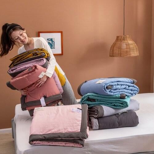 Pure Color 100% Cotton Summer Air-Conditioning Quilt Adult And Children Dormitory Office Sofa Blanket Travel Driver Quilt quilt