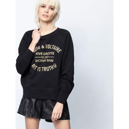 Black Designed Letter Embroidery Autumn Women Cotton Pullovers Female High Street Brand Loose Casual Top Ladies Sweatshirt ML040