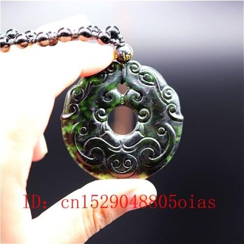 Natural Black Green Chinese Jade Dragon Pendant Necklace Charm Jewelry Double-sided Hollow Carved Amulet Gifts for Women Men