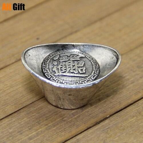 2pcs China Old Tibetan Silver Hand Made Lucky YUANBAO Ingot Statue