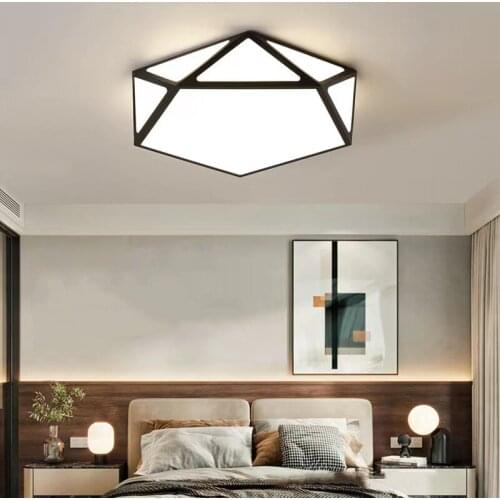 New modern living room bedroom study chandelier LED ceiling light iron hollow black and white simple lighting