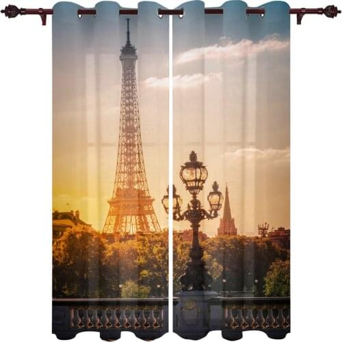 Tower Building Trees Retro Kitchen Curtain Kids Bedroom Living Room Balcony French Windows Curtain Fabric Pergola Bathroom