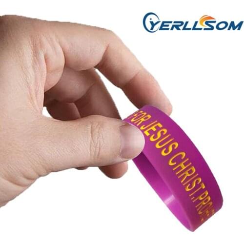 YERLLSOM 50PCS/Lot High Quatlity Custom 1 inch rubber bracelets with ink filled logo for promotional gifts P041504