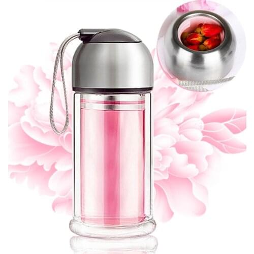 Fashion 210ml Double wall Heat-resistant Glass Outdoor Portable Water Bottle Young Travelling Glass Tumbler With Tea storage