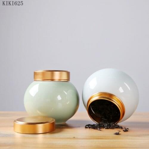 Modern 100ml Mini Ceramic Storage Jar with Alloy Lid Portable Travel Tea Pot Round Medicine Bottle Countertop Decoration Crafts