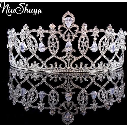NiuShuya European Style Ladies Gorgeous Bridal Crystal Wedding Tiara Zircon CZ Queen Crown Wedding Hair Jewelry Headband