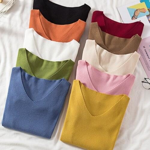 Women Sweater Autumn Winter V-neck Sexy Thin Pullover Jumper Knitted Sweater Long Sleeve Elastic Short Sweater Pull Femme Hiver