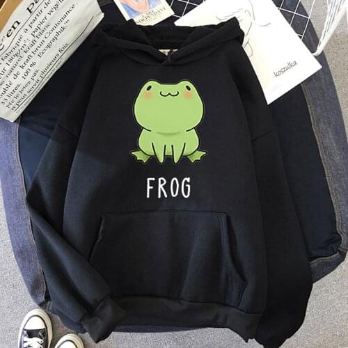 Kawaii Frog Hoodie Print Cartoon Oversized Sweatshirt Unisex Casual Cute Pullover Sudader Winter Clothes Women Plus Size Hoodies