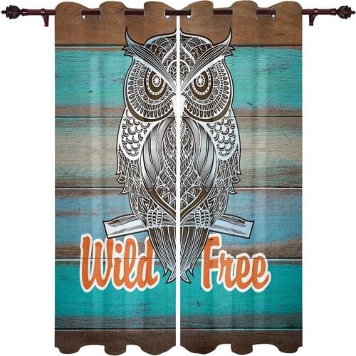 Owl Vintage Wooden Texture Window Curtains for Living Room Bedroom Kitchen Decor Window Treatments Christmas Curtains