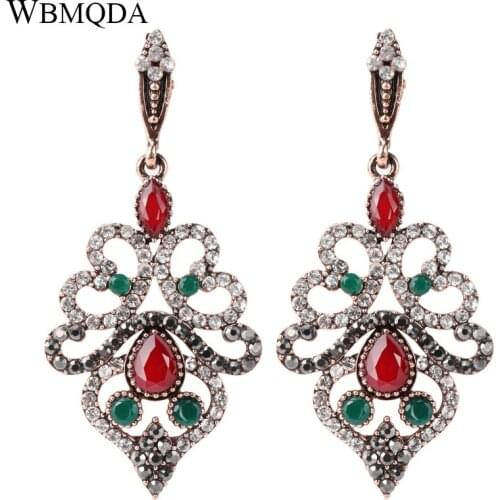 Wbmqda Boho Crystal Flower Drop Earrings Antique Gold Jewelry Fashion 2021 Earrings For Women Bijoux Femme Free Shipping