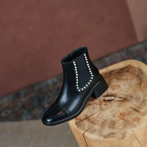 2021 Ankle Boots Chelsea Women Leather Platform Bootie Elastic Band Autumn Winter Ladies Shoes Handmade