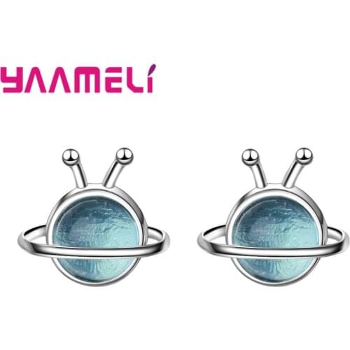 Latest 925 Sterling Silver Stud Earrings For Women Jewelry Shiny Zircon Blue Planet Earring Lady Valentines day Accessories