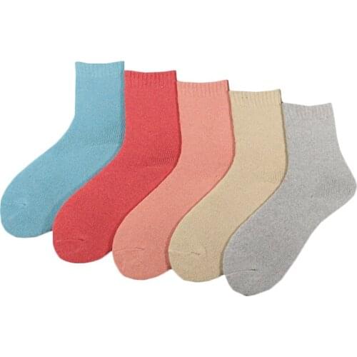 Women Girl Thick Crew Socks Solid Color Vintage Colorful Fashion Free Independent Design High Quality Knitted Wool Socks