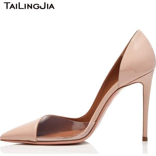2019 Popular Transparent Pvc High Heels Women Pumps Sexy Shallow Shoes Patent Leather Wedding Shoes Stiletto Shoes Plus Size 46