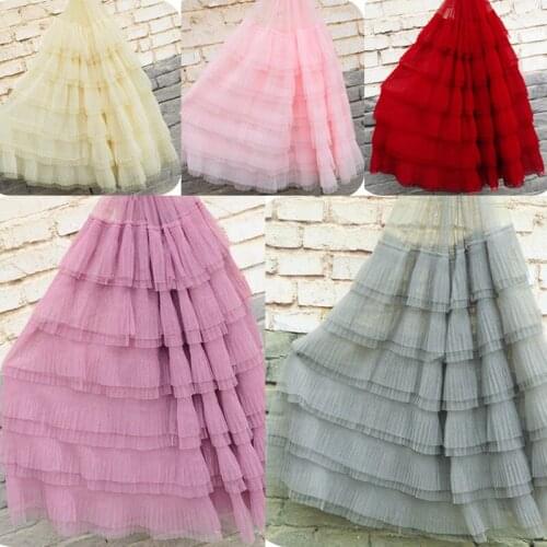 1Meter 70cm Wide 6 Layers Ruffled Tulle Lace Pleated Mesh Tutu Cake Dress Fabric Ruffle Doll Dress Fabric DIY Wedding Decoration