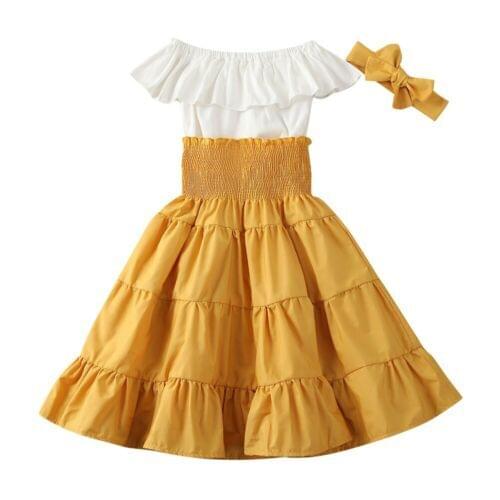 2020 Toddler Kids Baby Girls Clothes Infant Kids T-shirt Top A-LIined Skirt Headband Princess Outfits Summer Clothing Set 2-7Y
