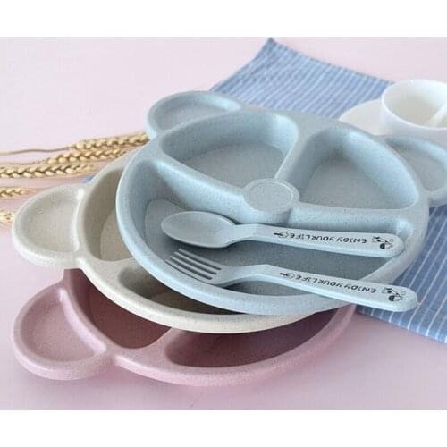 3Pcs/Set Baby Bowl+spoon+fork Feeding Food Tableware Cartoon Bear Kids Dishes Eating Dinnerware Anti-hot Training Dinner Plate